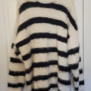 Black and White Striped Fuzzy Sweater
